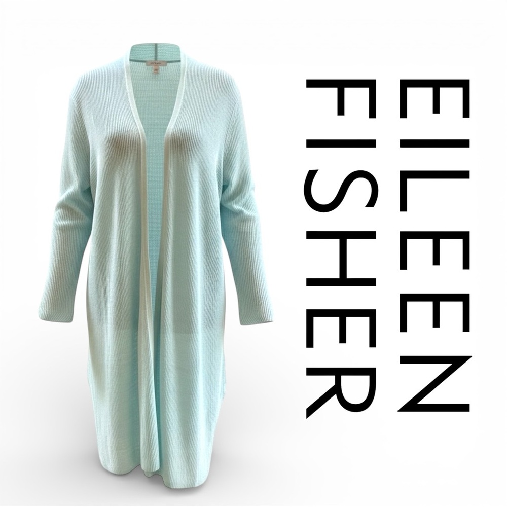 Eileen Fisher Cardigan Women Linen Cotton Light Blue Size L Long Sleeve NWT